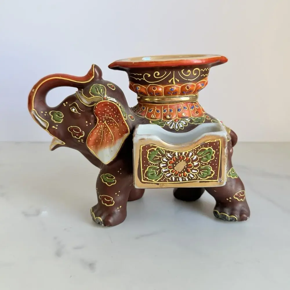 Vintage Japan Elephant Decor Hand Painted Moriage Hollywood Regency Chinoiserie